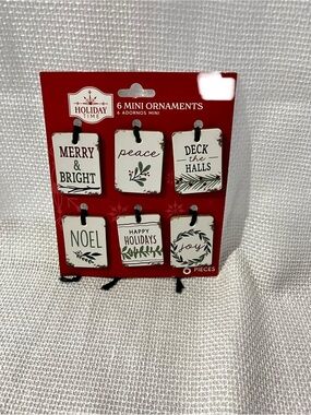 Holiday Time Red and White Mini Holiday Tag Ornament Set
